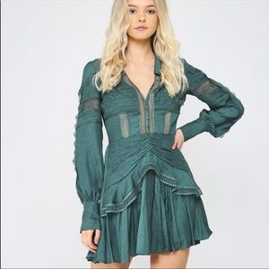 NWOT self-portrayed lace trim jacquard green dress